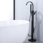 Mitigeur de baignoire sur pied noir en laiton, bec cascade pivotant 360�, double sortie (bec + douchette), ...