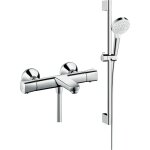 Mitigeur baignoire thermostatique hansgrohe ecostat universal chrom� + pack pommeau de douche crometta ...
