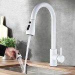 Mitigeur de cuisine avec douchette blanc extensible, robinet cuisine rotatif � 360�avec 2 modes de pulv�risati ...