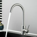 Mitigeur de cuisine nickel bross, mitigeur monocommande pivotant  360, en acier inox , eau chaude ...