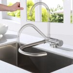 Mitigeur cuisine rabattable, mitigeur evier haut bec rotatif à 360°en acier inoxydable, robinet monocommande ... Mitigeur cuisine rabattable, mitigeur evier haut bec rotatif à 360°en acier inoxydable, robinet monocommande ...
