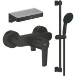 Mitigeur douche m�canique grohe start black + ensemble de douche 2 jets avec barre noir + panier douche ...