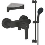 Mitigeur douche m�canique grohe start black + ensemble de douche 2 jets avec barre noir + tablette d'angle ...