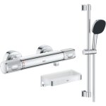 Mitigeur douche thermostatique grohe precision feel + ensemble de douche 2 jets avec barre + panier douche ...