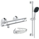 Mitigeur douche thermostatique grohe precision flow + ensemble de douche 2 jets avec barre + porte - ...