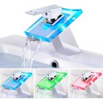 Mitigeur lavabo cascade led, robinets de lavabo, bassin �vier mitigeur robinet cascade verre pour �vier ...
