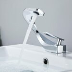 Mitigeur de lavabo chrom�, robinet salle de bain moderne, robinetterie au design el�gant, laiton