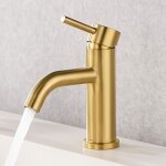 Mitigeur de lavabo courb� en acier inoxydable dor� ? eau chaude et froide pour vasque, lavabo et plan ...