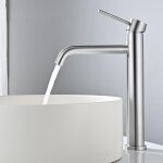 Mitigeur de lavabo haut robinet salle de bain pour lavabo et vasque robinet lavabo en acier inox bross ...