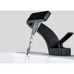Mitigeur de lavabo noir en laiton avec valve en c�ramique � arc bas pour salle de bain avec une poign�e ...