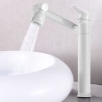 Mitigeur de lavabo pivotant � 360� robinet haut pour salle de bain et cuisine avec flexible 3 / 8  blanc ...
