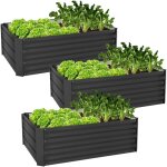 Ml - design - 3x lit de jardin surlev en mtal, 90x60x30 cm, 150 l, anthracite, rsistant aux intempries, ...