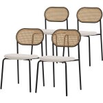 Lot de 4 chaises de salle � manger, beige, chaise de cuisine avec dossier en rotin, assise rembourr�e ...