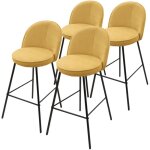 Ml - design lot de 4 tabourets de bar en tissu moutarde, hauteur 75 cm, chaises de comptoir rembourr�es ...