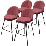 Ml - design lot de 4 tabourets de bar en tissu rouge, hauteur 75 cm, chaises de comptoir rembourr�es ...