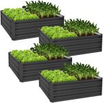 4x lit de jardin surlev en mtal, 90x90x30 cm, 240 l, anthracite, rsistant aux intempries, bac  ...