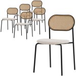Ml - design lot de 6 chaises avec dossier en rotin tress�, structure m�tallique, assise beige rembourr�e, ...
