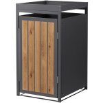 Ml - design abri cache 1 poubelle 68x80x124cm 240l, anthracite aspect bois claire en acier, toit pour ...