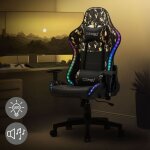 Ml - design chaise de jeu avec led rgb, haut - parleurs bluetooth, noir - camouflage, simili, chaise ...