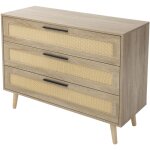 Ml - design commode rustique avec 3 tiroirs, 100x77x40 cm, aspect chne, armoire avec faade en rotin ...