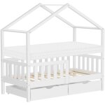 Ml - design lit cabane enfant 70x140 cm blanc avec matelas, 2 tiroirs, protection anti - chute, toit ... Ml - design lit cabane enfant 70x140 cm blanc avec matelas, 2 tiroirs, protection anti - chute, toit ...