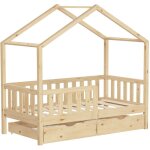 Ml - design lit cabane enfant 70x140 cm naturel en bois massif avec 2 tiroirs, protection anti - chute, ... Ml - design lit cabane enfant 70x140 cm naturel en bois massif avec 2 tiroirs, protection anti - chute, ...