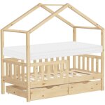 Ml - design lit cabane enfant 70x140 cm naturel avec matelas, 2 tiroirs, protection anti - chute, toit ... Ml - design lit cabane enfant 70x140 cm naturel avec matelas, 2 tiroirs, protection anti - chute, toit ...
