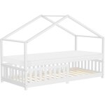 Ml - design lit cabane enfant 90x200 cm blanc avec matelas h:10cm, antichute, toit et sommier  lattes, ...