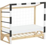 Lit d'enfant football 70x140 cm avec matelas en mousse housse amovible, blanc et noir, cadre en bois ...