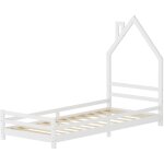 Ml - design lit d'enfant maison 90x200 cm blanc, en bois de pin massif, avec sommier  lattes, sans matelas, ...