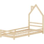 Ml - design - lit d'enfant maison 90x200 cm naturel, en bois de pin massif, avec sommier � lattes, sans ...