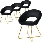 Set de 4 chaises de salle  manger, en velours, noir, avec dossier en demi - coque rond, pieds en forme ...