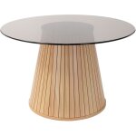 Ml - design table basse ronde 80 x 80 x 50 cm, aspect bois marron avec plateau en verre, mobilier pour ...