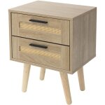 Table de chevet avec 2 tiroirs 40x50, 5x30 cm, meuble rustique en bois, aspect ch�ne et rotin, armoire ...