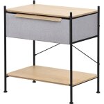 Ml - design table de chevet avec tiroir en tissu, 62x67, 5x42, 5 cm, gris, structure en m�tal noir, plateau ...