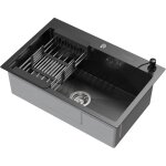 Ml - design vier de cuisine, 68x45cm, avec vidage, distributeur de savon et panier - gouttoir, en acier ...