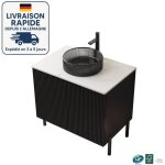 Mmeuble de salle de bain 76 cm - livr avec un lavabo rond en verre noir transparent - plan de travail ...