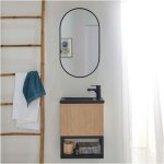 Mob - in - ensemble lave - mains nova m�tal et bois avec miroir ovale
