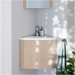 Ensemble lave - mains d'angle dcor chne avec poigne et robinet chroms