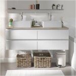 Ensemble double vasque suspendu sorrento avec plan bois, vasques et robinets 120 cm