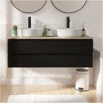 Ensemble double vasque suspendu sorrento avec plan bois, vasques et robinets 120 cm Ensemble double vasque suspendu sorrento avec plan bois, vasques et robinets 120 cm