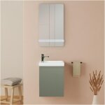 Mob - in - ensemble lave - mains suspendu avec robinet chromé et miroir tablette Mob - in - ensemble lave - mains suspendu avec robinet chromé et miroir tablette