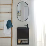 Mob - in - ensemble lave - mains nova métal et bois avec miroir ovale Mob - in - ensemble lave - mains nova métal et bois avec miroir ovale