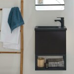Mob - in - ensemble lave - mains nova suspendu mtal et bois avec robinet noir