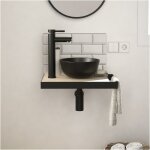 Meuble lave - mains plan fin porte - serviettes ct + vasque noire