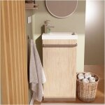 Mob - in - meuble lave - mains sur pieds d�cor ch�ne avec vasque en c�ramique