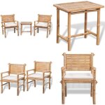 Mobilier de bistro 3 pcs avec coussins bambou - ensemble salon de jardin - mobilier de jardin - table ...