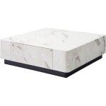 Mobilier deco - damian xl - table basse carr�e xl 2 tiroirs en marbre d'ing�nierie blanc et noir