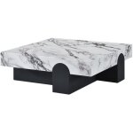Mobilier deco - ruya - table basse carr�e marbre d'ing�nierie blanc socle noir