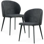 Mobilier deco - zelya - lot de 2 chaises en tissu gris anthracite pitement mtal noir